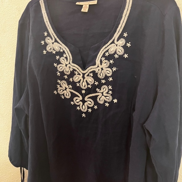 JM Collection Women’s Embroidered Tunic Top, Navy Blue, Size 20 W - Picture 12 of 12